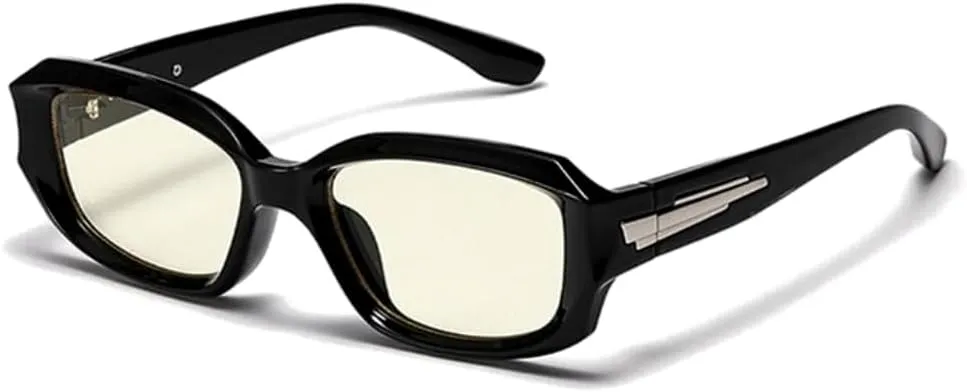 Street Knitted Retro 90’s Trendy Cool Luxury Rectangle Sunglasses for Women Men Sun Glasses Thick Square Plastic Frame UV 400 Protection Eye Glasses Black Clear Lens Shades Eyewear