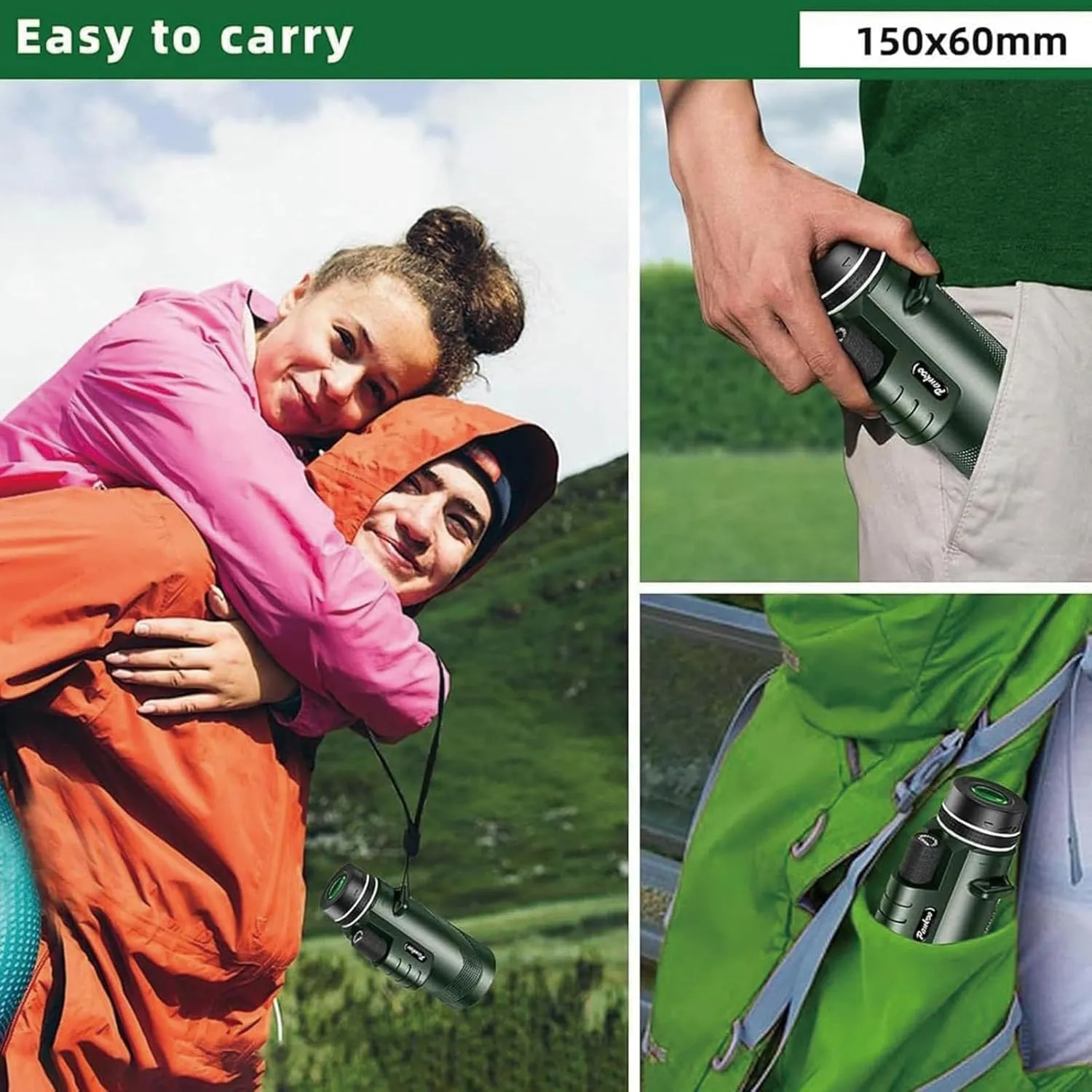 Stscope360 Monocular, STS Scope 360 with Smartphone Adapter Tripod Hand Strap, Stethoscope 360 Monocular Suitable for Bird Watching Hunting Hiking Camping (Green, 40x60)