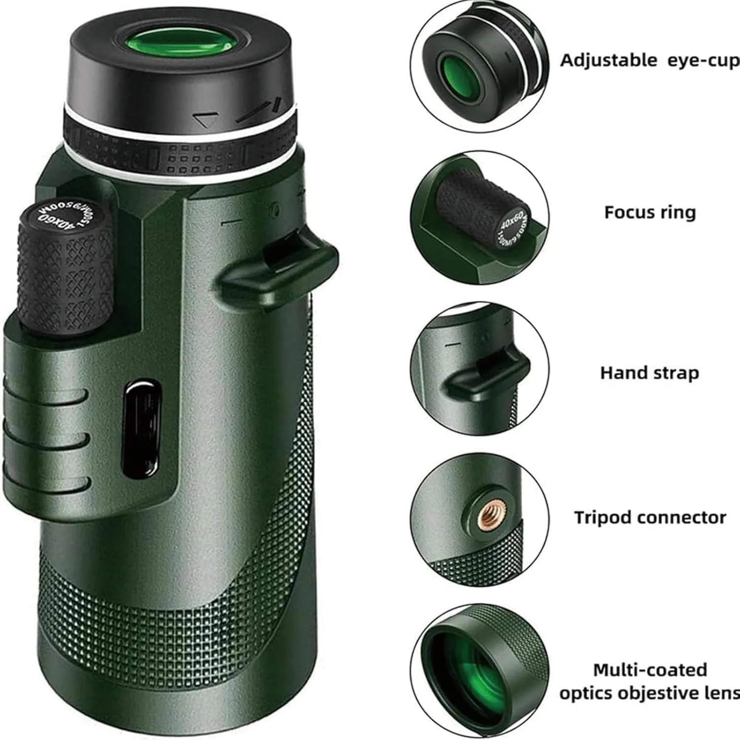 Stscope360 Monocular, STS Scope 360 with Smartphone Adapter Tripod Hand Strap, Stethoscope 360 Monocular Suitable for Bird Watching Hunting Hiking Camping (Green, 40x60)