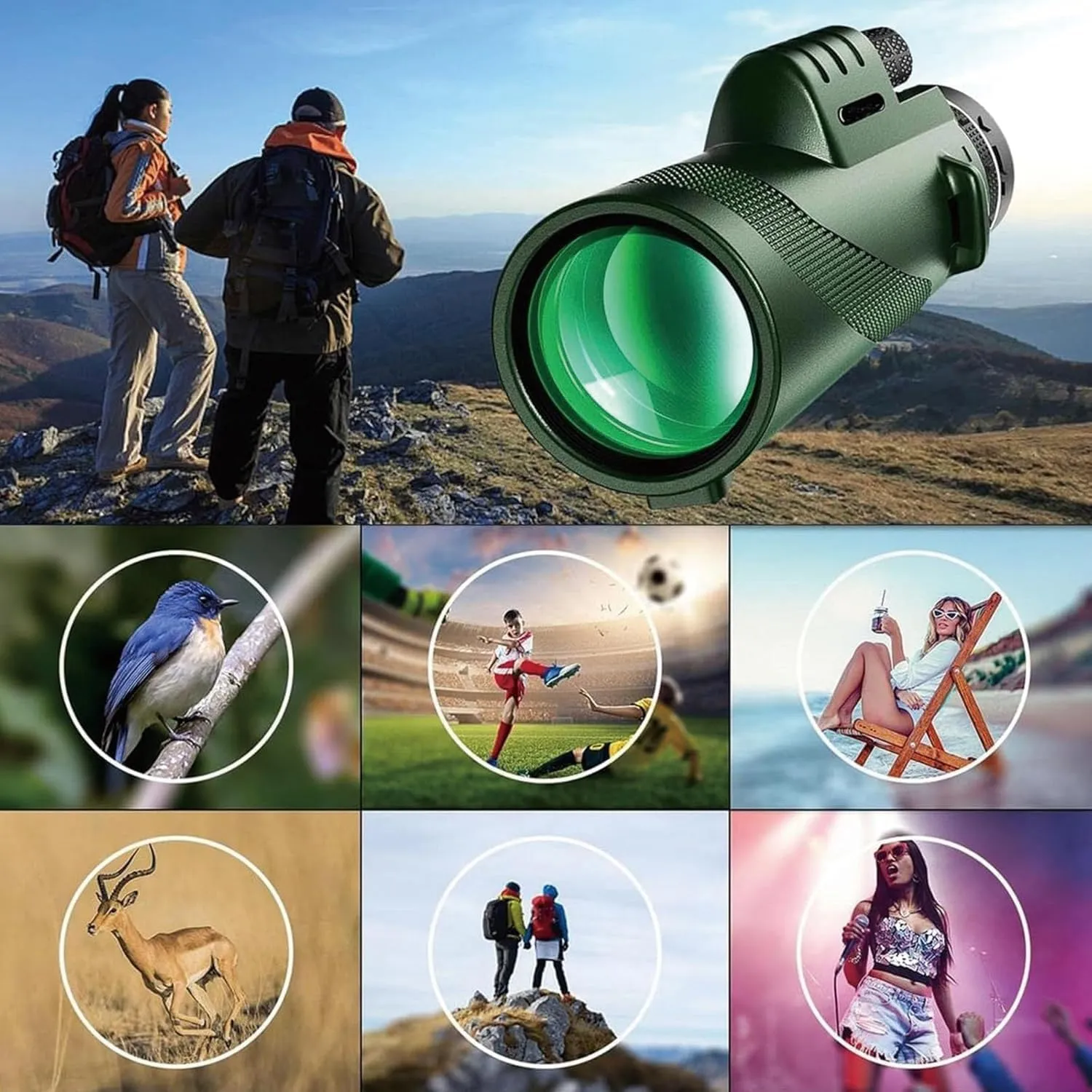Stscope360 Monocular, STS Scope 360 with Smartphone Adapter Tripod Hand Strap, Stethoscope 360 Monocular Suitable for Bird Watching Hunting Hiking Camping (Green, 40x60)