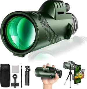 Stscope360 Monocular, STS Scope 360 with Smartphone Adapter Tripod Hand Strap, Stethoscope 360 Monocular Suitable for Bird Watching Hunting Hiking Camping (Green, 40x60)