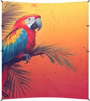 Stylized Tropical Macaw in F Beach Cabana UPF50 Water-Resistant Portable Sun Shelter with Sandbags, Sand Shovel, Poles for Camping, Picnics, Backyard & Fishing