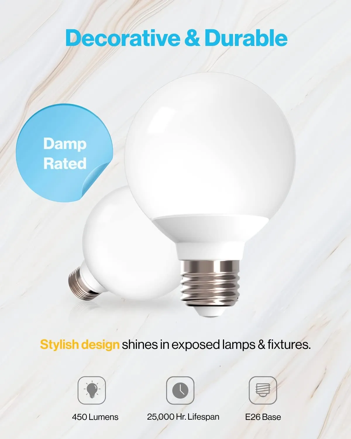 Sunco 10 Pack G25 LED Light Bulbs, Vanity Globe Bathroom Light Bulb, 450 LM, 5000K Daylight, 6W (40W Equivalent), Dimmable Mirror Vanity Decorative Bulb, E26 Base UL