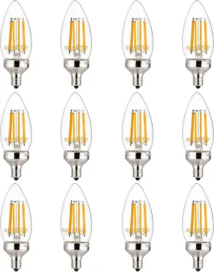 Sunlite 40277 LED Edison B11 Torpedo Tip Chandelier Light Bulb, 7.5 Watts (60W Equivalent), 810 Lumens, Candelabra E12 Base, Dimmable, ETL Listed, Title 20 Compliant, 90 CRI, 4000K Cool White, 12 Pack