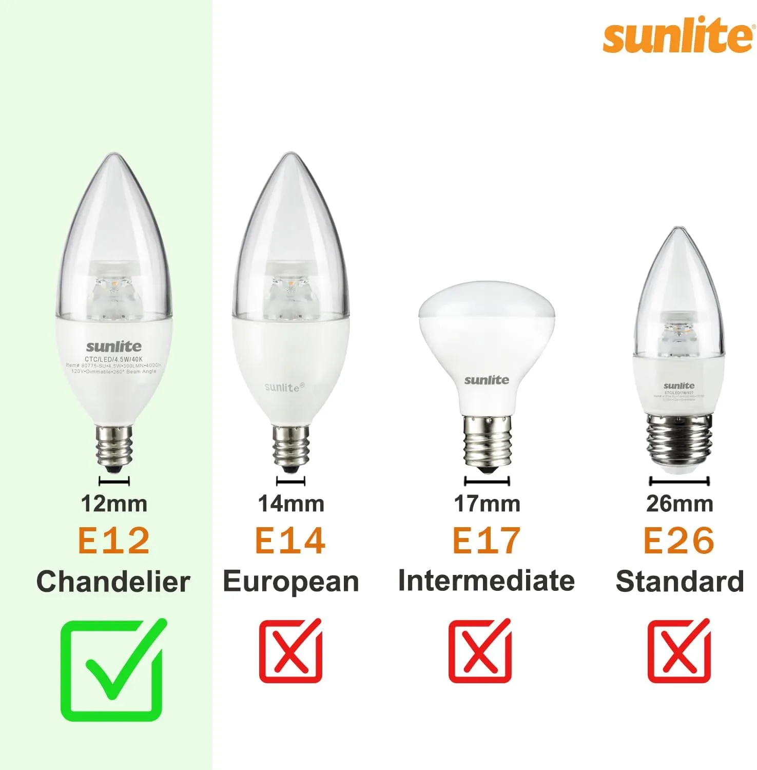 Sunlite 40277 LED Edison B11 Torpedo Tip Chandelier Light Bulb, 7.5 Watts (60W Equivalent), 810 Lumens, Candelabra E12 Base, Dimmable, ETL Listed, Title 20 Compliant, 90 CRI, 4000K Cool White, 12 Pack