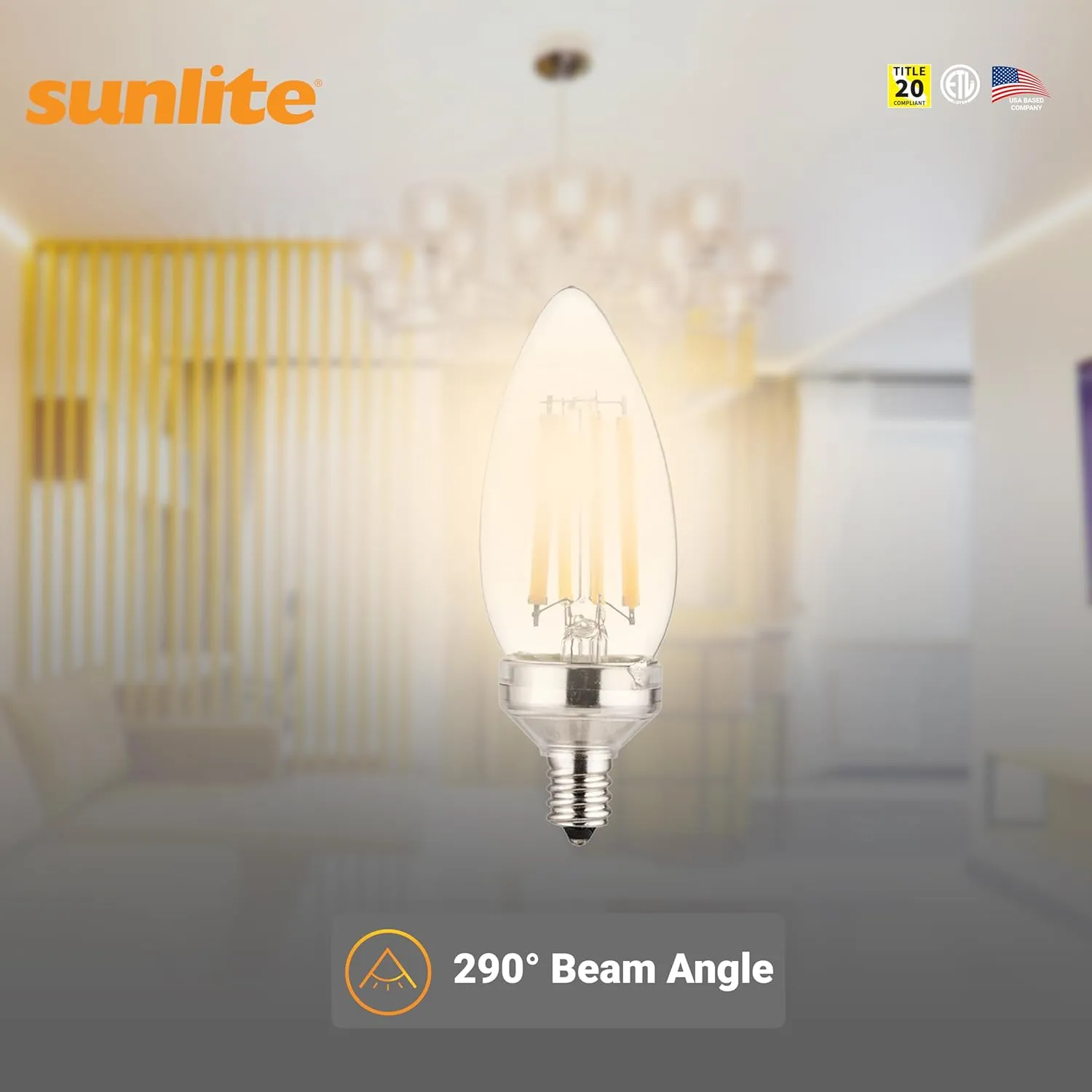 Sunlite 40277 LED Edison B11 Torpedo Tip Chandelier Light Bulb, 7.5 Watts (60W Equivalent), 810 Lumens, Candelabra E12 Base, Dimmable, ETL Listed, Title 20 Compliant, 90 CRI, 4000K Cool White, 12 Pack