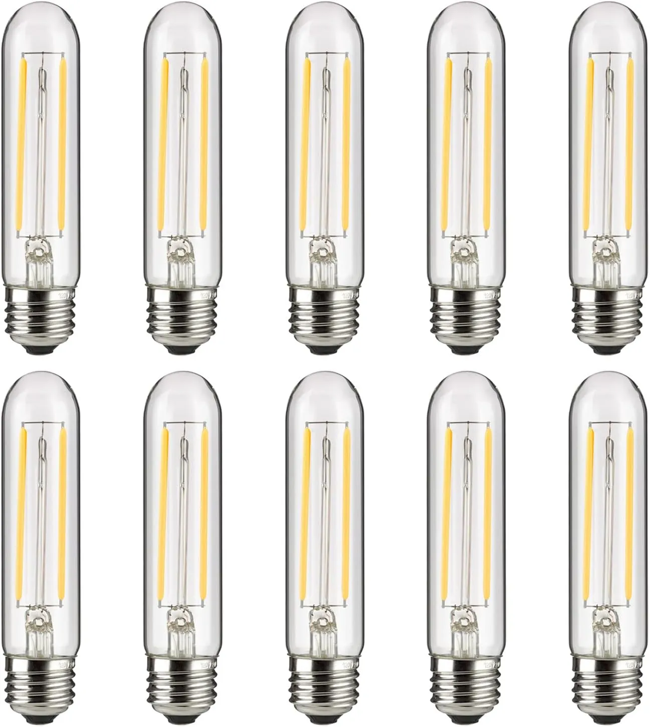 Sunlite LED Filament T10 Tubular Light Bulb, 2 Watts (25W Equivalent), 160 Lumens, Medium E26 Base, 120 Volts, Dimmable, 90 CRI, UL Listed, Clear, 3000K Warm White, 10 Pack