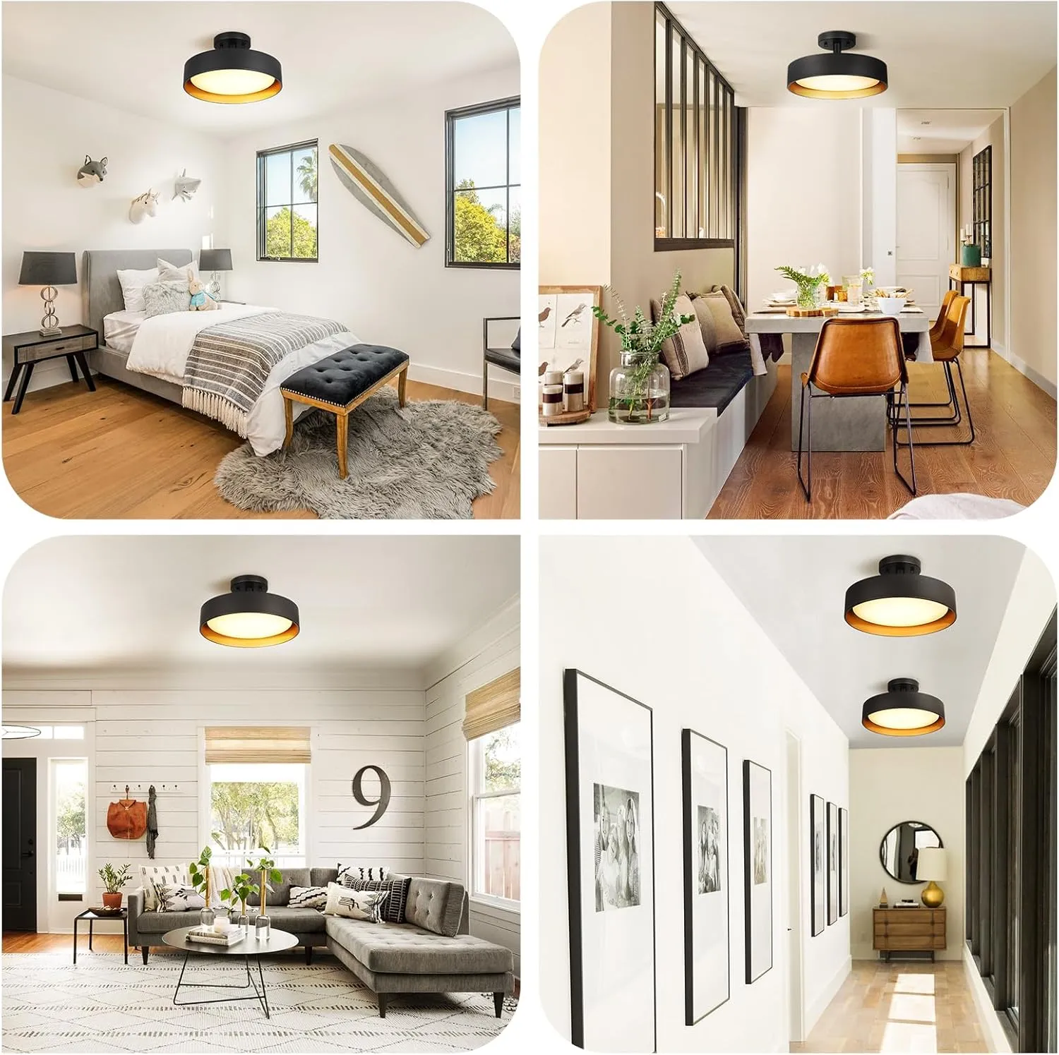 SunRider Industrial Semi Flush Mount LED Ceiling Light Fixture, 12 Inch 25W 2000LM, 4000K Neutral White, Dimmable Pendant Lamp for Hallway Bedroom