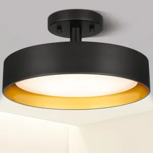 SunRider Industrial Semi Flush Mount LED Ceiling Light Fixture, 12 Inch 25W 2000LM, 4000K Neutral White, Dimmable Pendant Lamp for Hallway Bedroom