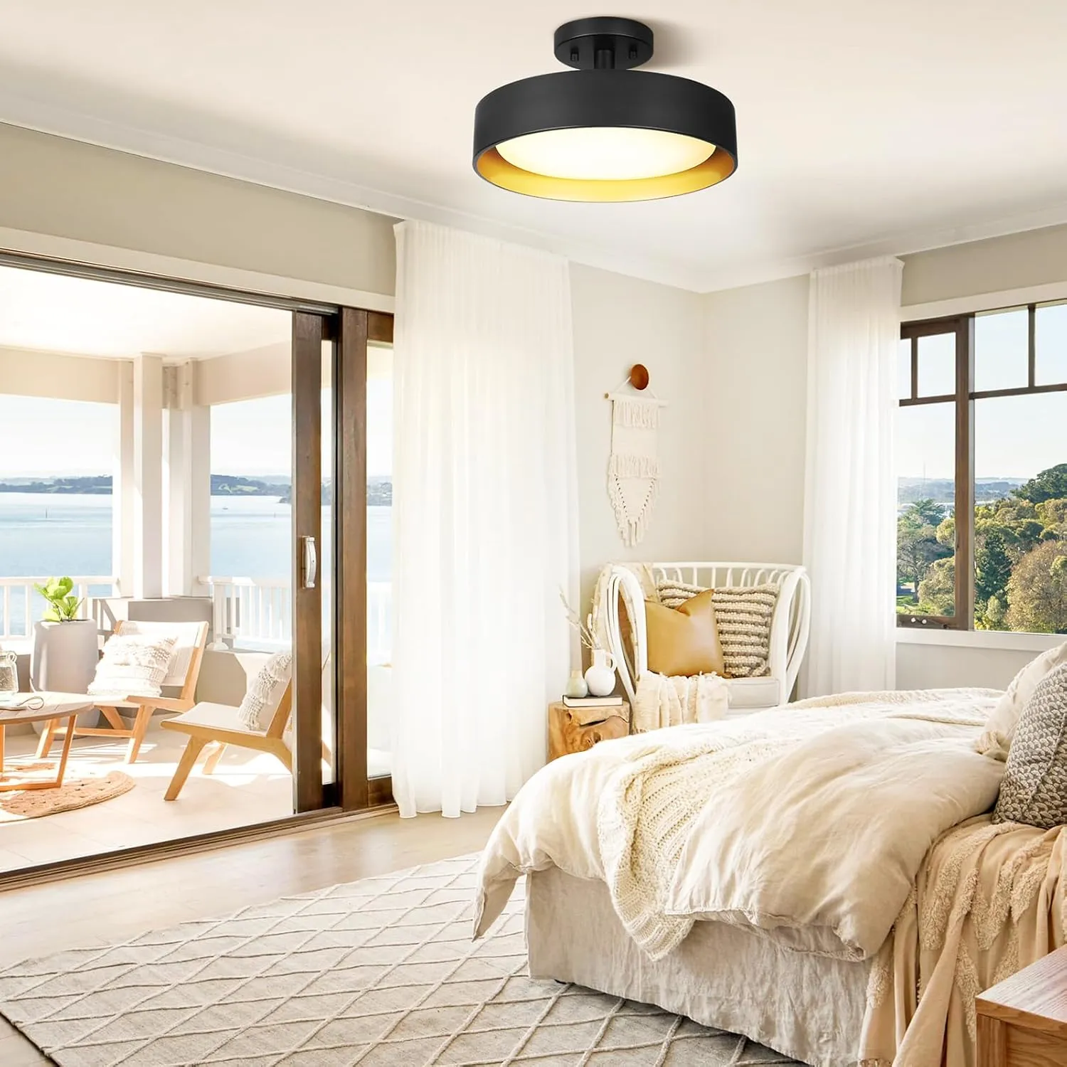 SunRider Industrial Semi Flush Mount LED Ceiling Light Fixture, 12 Inch 25W 2000LM, 4000K Neutral White, Dimmable Pendant Lamp for Hallway Bedroom