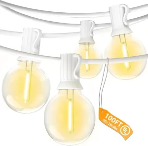SUNSGNE G40 Globe White String Lights Outdoor - 100FT White Patio Lights with 52 Shatterproof Dimmable LED Bulbs(2 Spare) for Room Party Bistro Pergola Tents Decor