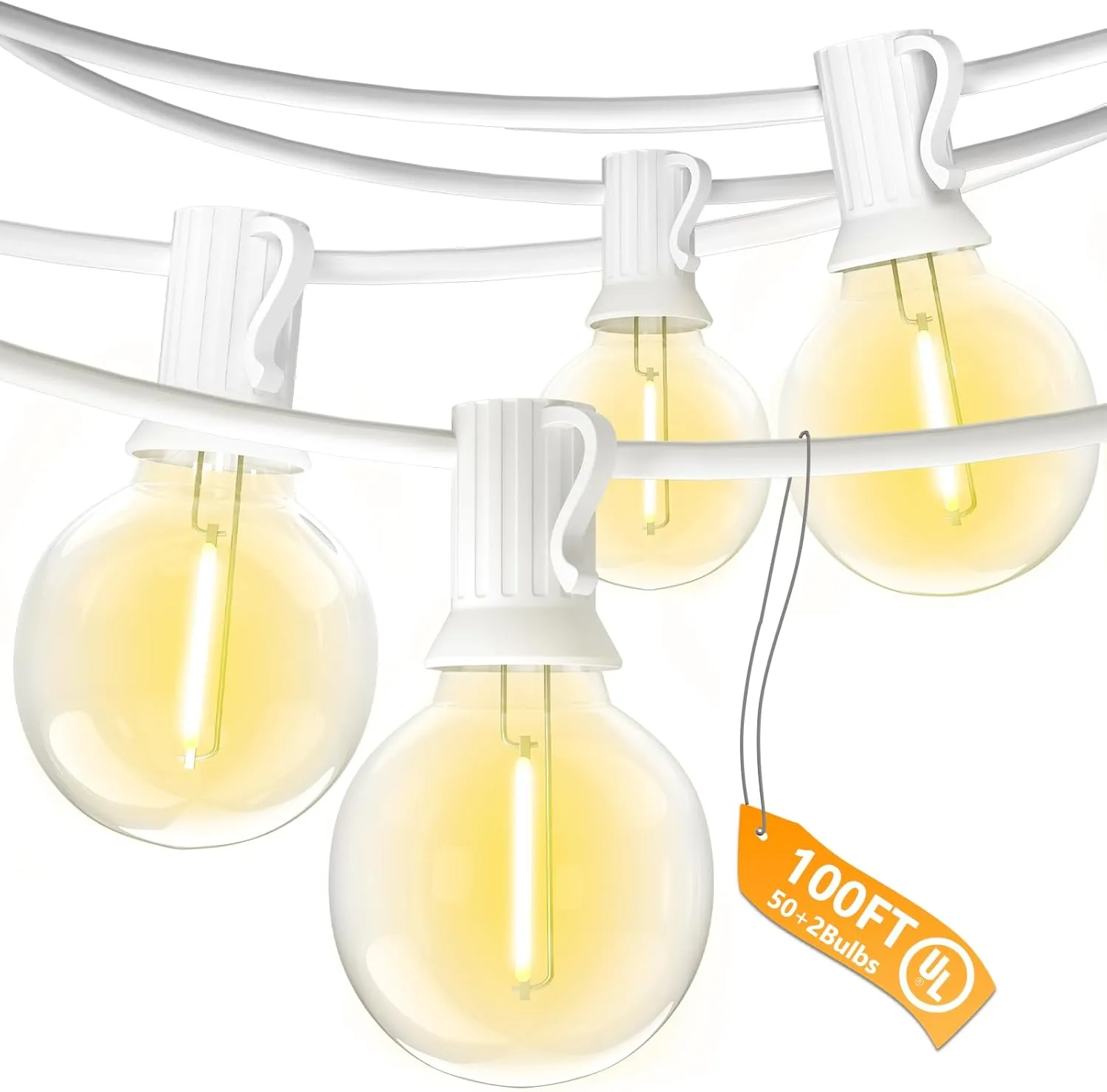 SUNSGNE G40 Globe White String Lights Outdoor - 100FT White Patio Lights with 52 Shatterproof Dimmable LED Bulbs(2 Spare) for Room Party Bistro Pergola Tents Decor