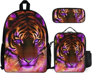Supdreamc 3 Pcs Daypack Mystic Fantasy Galaxy Sky Fantasy Tiger Wild Animals Boho Style Traveling & Camping Backpack Sets - Large Capacity Multipurpose Anti-Theft Carry On Bag for Adults