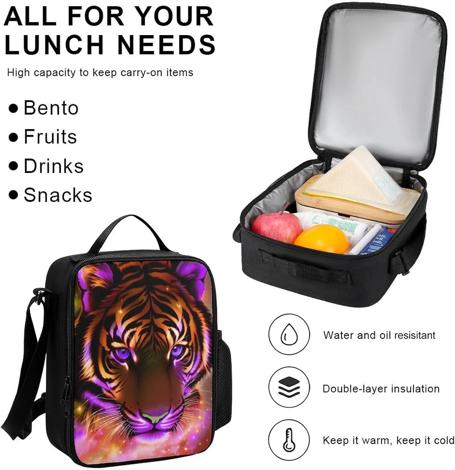 Supdreamc 3 Pcs Daypack Mystic Fantasy Galaxy Sky Fantasy Tiger Wild Animals Boho Style Traveling & Camping Backpack Sets - Large Capacity Multipurpose Anti-Theft Carry On Bag for Adults