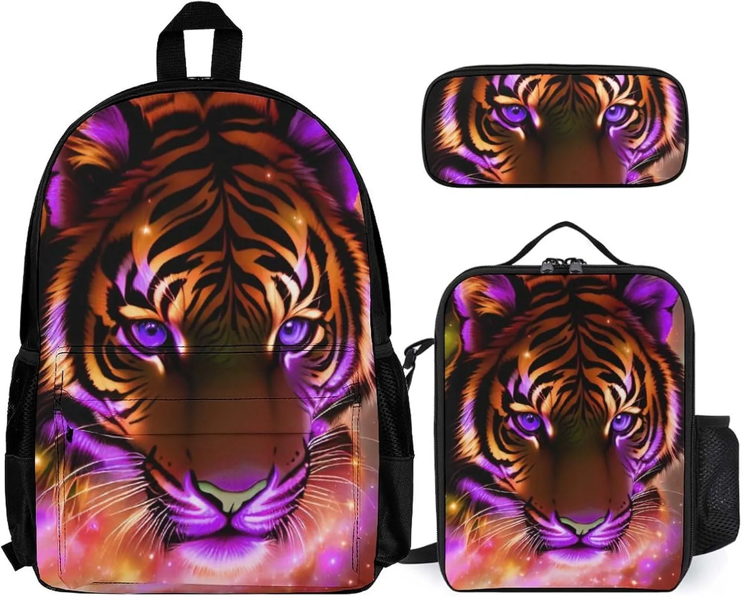 Supdreamc 3 Pcs Daypack Mystic Fantasy Galaxy Sky Fantasy Tiger Wild Animals Boho Style Traveling & Camping Backpack Sets - Large Capacity Multipurpose Anti-Theft Carry On Bag for Adults