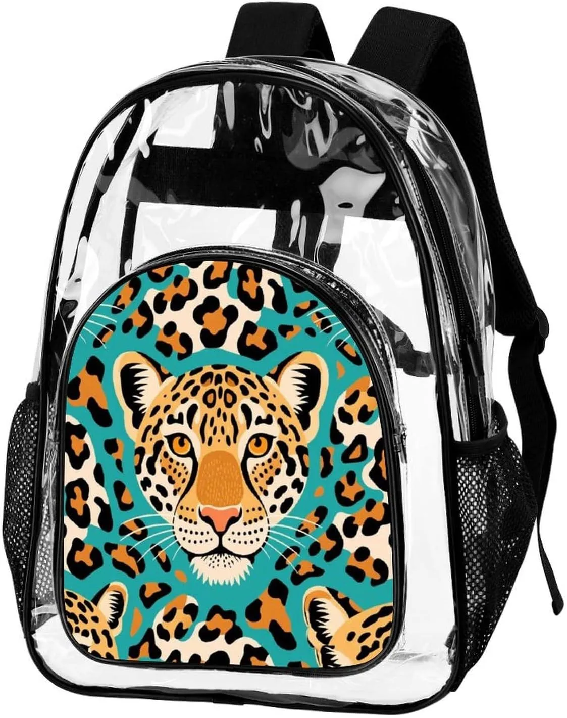 Supdreamc Transparent Daypack Backpack for Sports Travel Running - Big Capacity Anti-Theft Multipurpose Carry On Bag, Green Cheetah Leopard Art Laptop Book Bag Rucksack