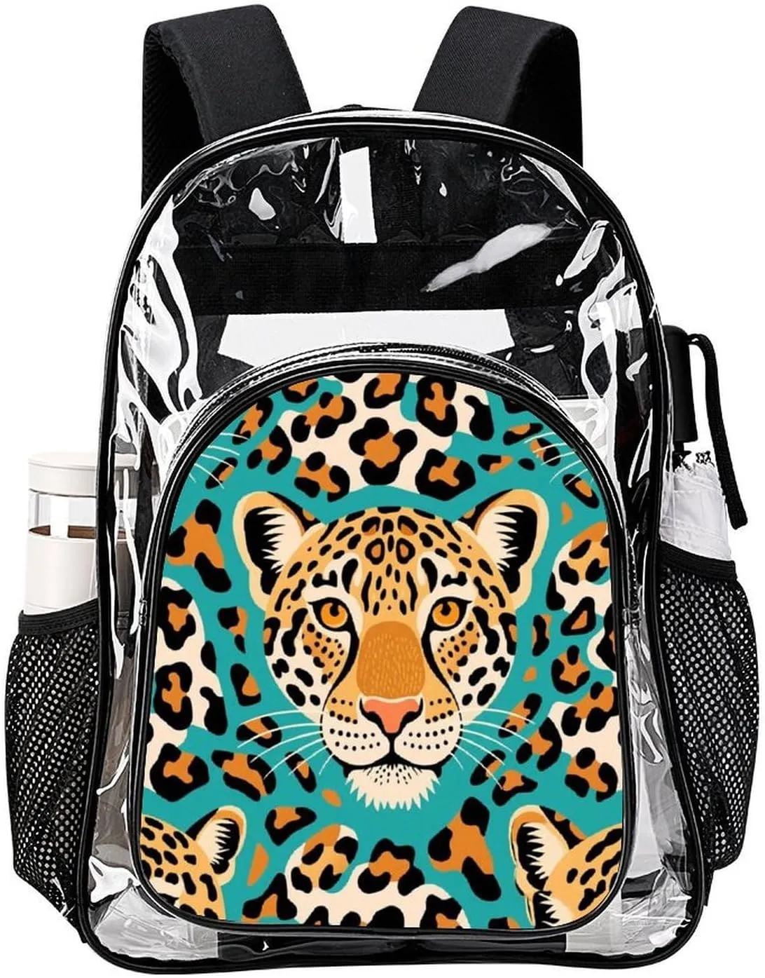 Supdreamc Transparent Daypack Backpack for Sports Travel Running - Big Capacity Anti-Theft Multipurpose Carry On Bag, Green Cheetah Leopard Art Laptop Book Bag Rucksack