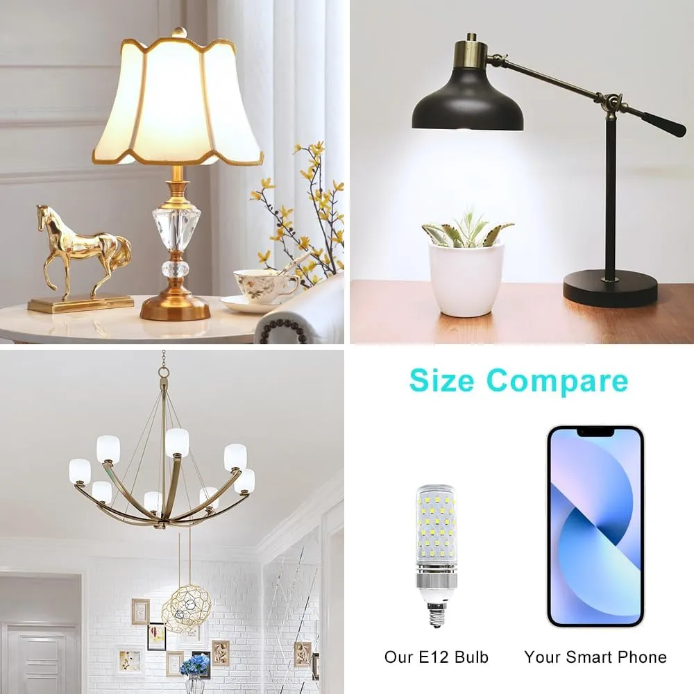 Super Bright E12 LED Bulbs, 16W 1500LM E12 Bulb, Daylight White 6000K Lights, CRI80 , 120W Incandescent Bulb Equivalent, E12 Base Non-Dimmable LED Lamp, Pack of 12