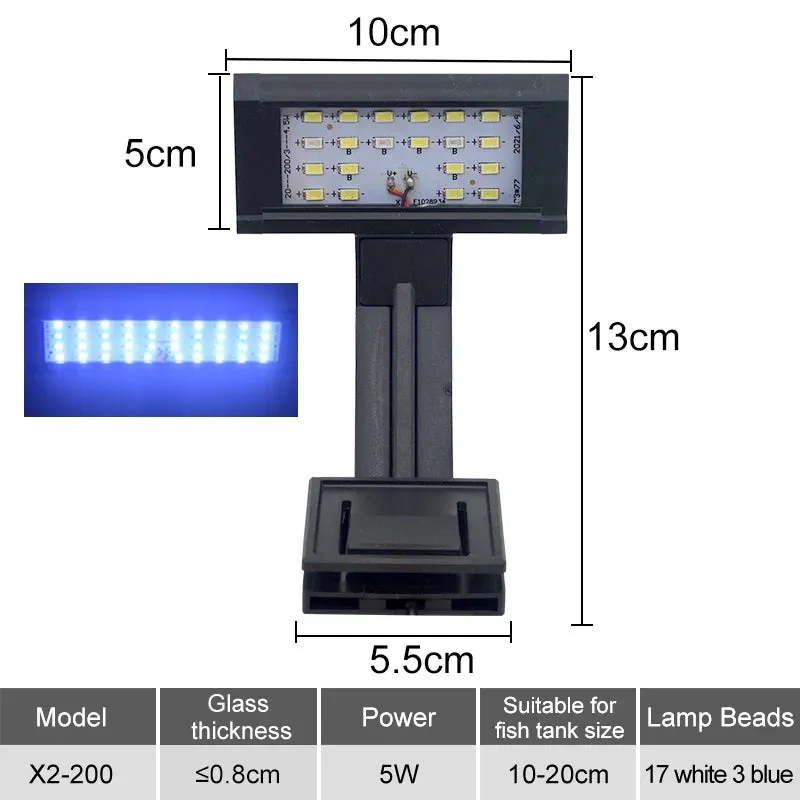 Super Slim Aquarium LED Clip Light 5W-16W for Plants Grow 220V Adjustable Lighting for Glass Thickness ≤2.2CM