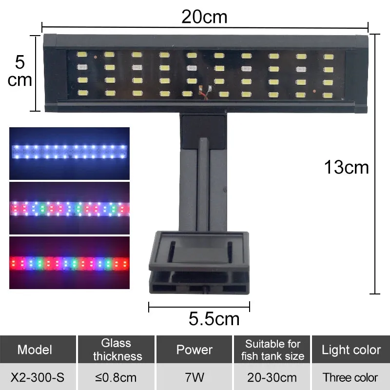 Super Slim Aquarium LED Clip Light 5W-16W for Plants Grow 220V Adjustable Lighting for Glass Thickness ≤2.2CM