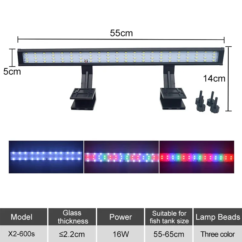 Super Slim Aquarium LED Clip Light 5W-16W for Plants Grow 220V Adjustable Lighting for Glass Thickness ≤2.2CM