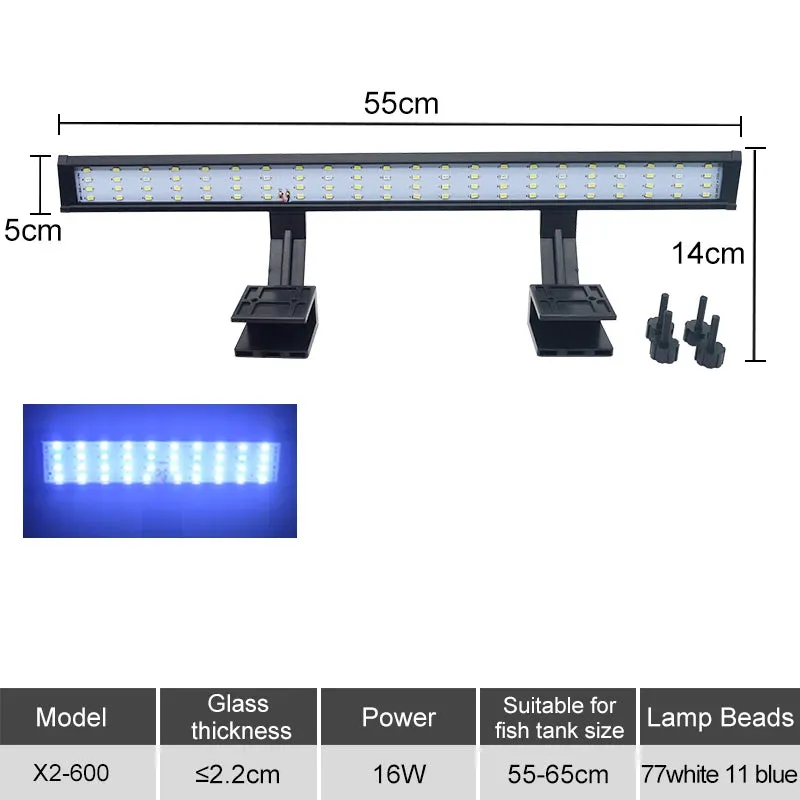 Super Slim Aquarium LED Clip Light 5W-16W for Plants Grow 220V Adjustable Lighting for Glass Thickness ≤2.2CM