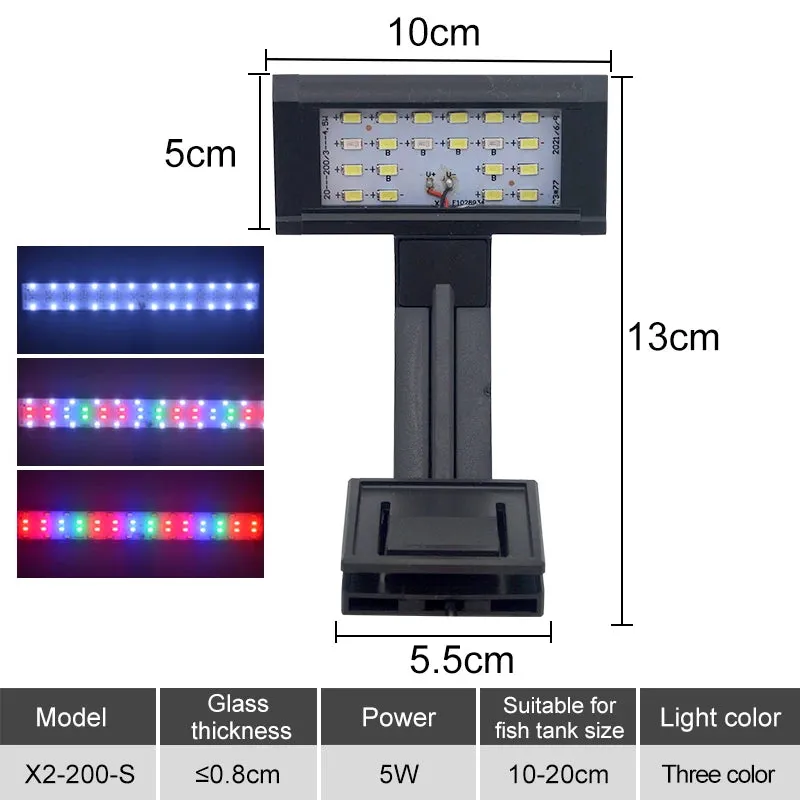 Super Slim Aquarium LED Clip Light 5W-16W for Plants Grow 220V Adjustable Lighting for Glass Thickness ≤2.2CM