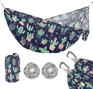 susiyo Portable Camping Hammock Cactus Pattern Printed Lightweight Hammock Comfortable Travel Swing with Tree Straps for Camping Hiking Backpacking Travel or Beach - Up to 330lbs