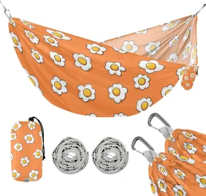 susiyo Portable Camping Hammock Cute Sun Fried Egg Printed Lightweight Hammock Comfortable Travel Swing with Tree Straps for Camping Hiking Backpacking Travel or Beach - Up to 330lbs