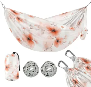 susiyo Portable Camping Hammock Delicate Light Flowers Printed Lightweight Hammock Comfortable Travel Swing with Tree Straps for Camping Hiking Backpacking Travel or Beach - Up to 330lbs
