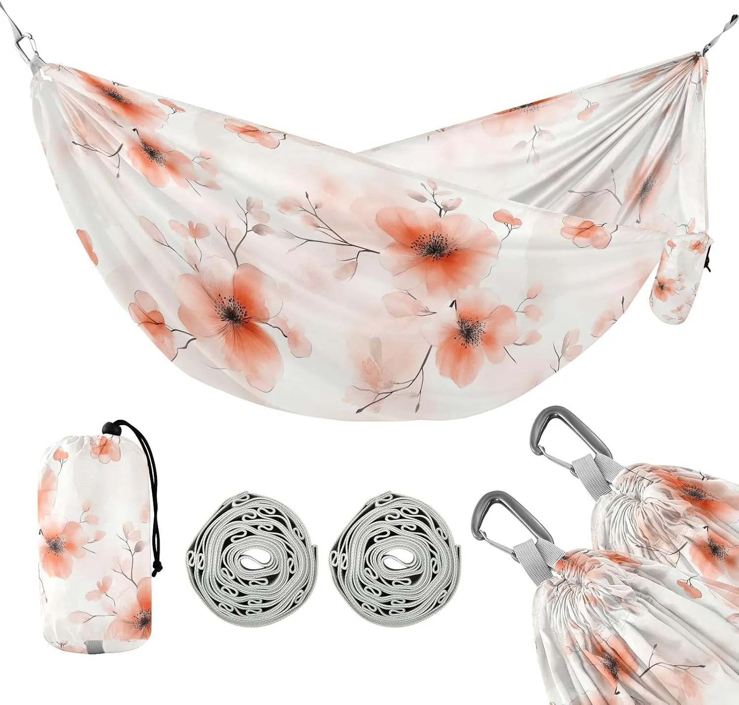 susiyo Portable Camping Hammock Delicate Light Flowers Printed Lightweight Hammock Comfortable Travel Swing with Tree Straps for Camping Hiking Backpacking Travel or Beach - Up to 330lbs