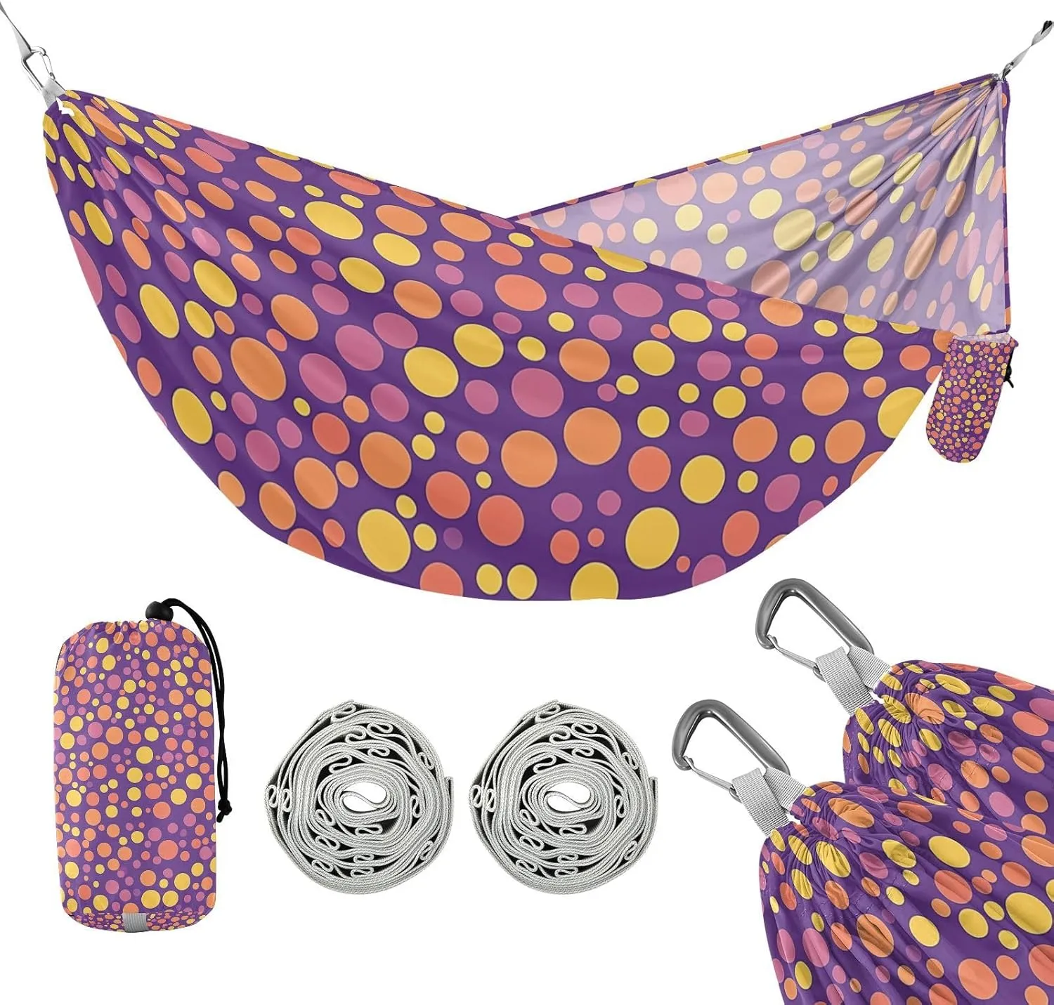 susiyo Portable Camping Hammock Digital Polka Dots Printed Lightweight Hammock Comfortable Travel Swing with Tree Straps for Camping Hiking Backpacking Travel or Beach - Up to 330lbs