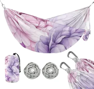 susiyo Portable Camping Hammock Elegant Peony Flowers Printed Lightweight Hammock Comfortable Travel Swing with Tree Straps for Camping Hiking Backpacking Travel or Beach - Up to 330lbs