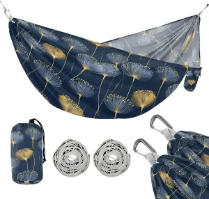 susiyo Portable Camping Hammock Gold Foil Dandelions Printed Lightweight Hammock Comfortable Travel Swing with Tree Straps for Camping Hiking Backpacking Travel or Beach - Up to 330lbs