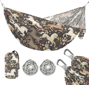 susiyo Portable Camping Hammock Horses Printed Lightweight Hammock Comfortable Travel Swing with Tree Straps for Camping Hiking Backpacking Travel or Beach - Up to 330lbs