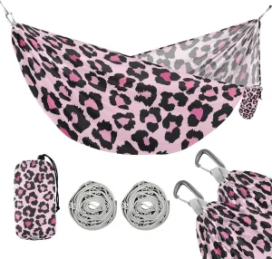 susiyo Portable Camping Hammock Pink Leopard Printed Lightweight Hammock Comfortable Travel Swing with Tree Straps for Camping Hiking Backpacking Travel or Beach - Up to 330lbs