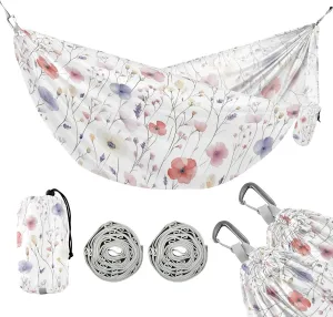 susiyo Portable Camping Hammock Watercolor Wildflowers Printed Lightweight Hammock Comfortable Travel Swing with Tree Straps for Camping Hiking Backpacking Travel or Beach - Up to 330lbs
