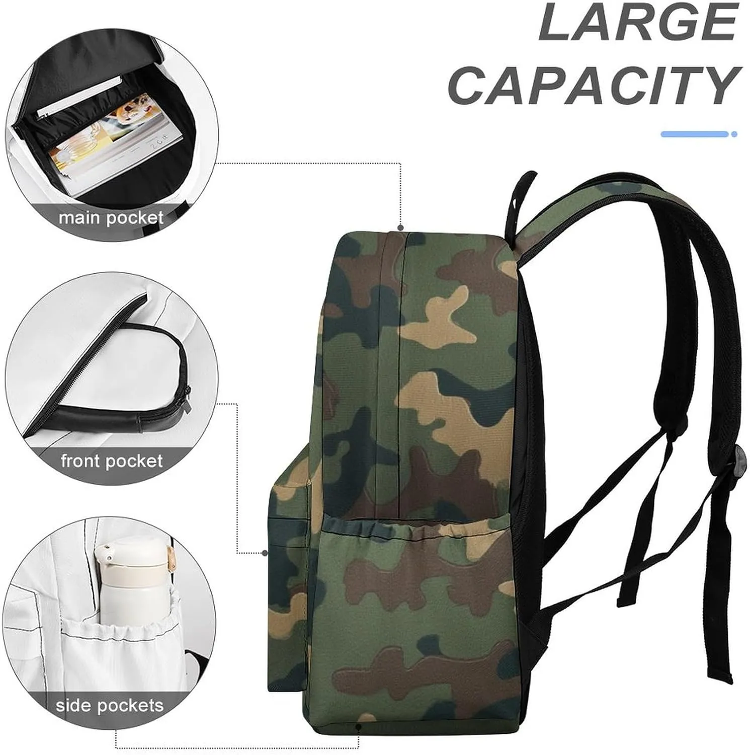 SWEET TANG Lightweight Backpack College Travel Daypack Compatible with Green Camouflage Army Camo for Men Women, Anti Theft Laptop Backpack Large Capacity for Picnic Hiking