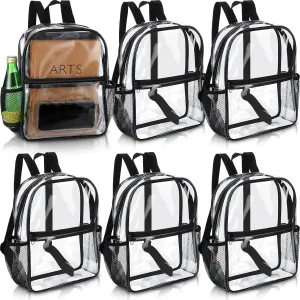 Sweetude 6 Pcs Clear Backpack 11.4 x 9.5 x 5.1 Inch Bag Stadium Approved Plastic Transparent Backpack with 2 Water Holders(Black)
