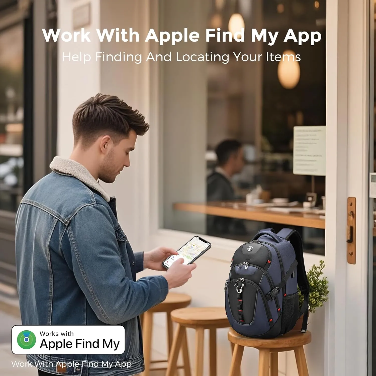 Swissdigital Travel Backpack for Men with Apple Find My, Laptop Backpack with USB Charging Port, RFID Protection, Add-A-Bag System - Extra Large Travel Backpack for Men Women