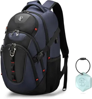 Swissdigital Travel Backpack for Men with Apple Find My, Laptop Backpack with USB Charging Port, RFID Protection, Add-A-Bag System - Extra Large Travel Backpack for Men Women