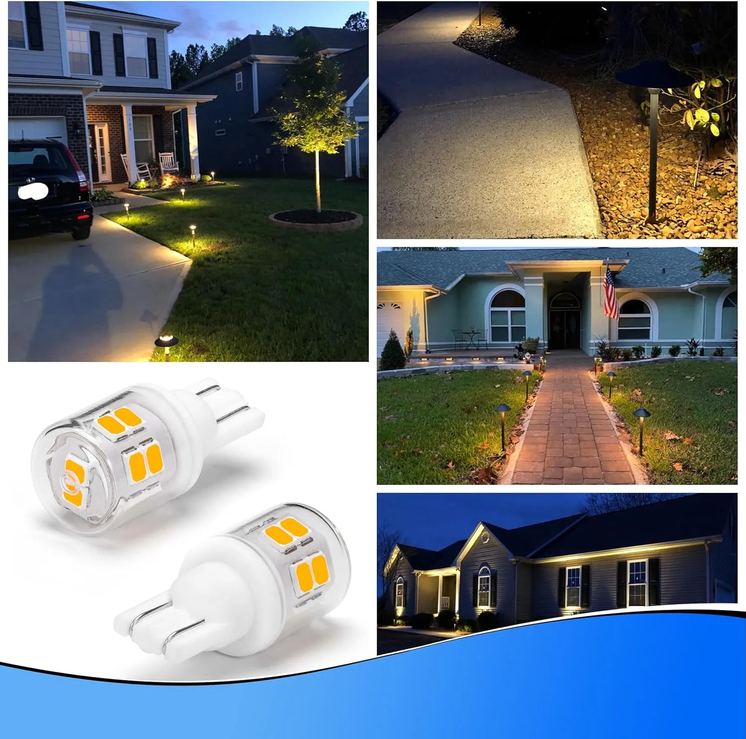 T5 T10 194 921 Wedge Base LED Light Bulbs 3 Watts Equivalent 25W 30W Incandecent Bulbs 2700K Warm White 300lm AC/DC 12-24V for Landscape Stair Step Pathway RV Camper Trailer Lighting, 12 Pack