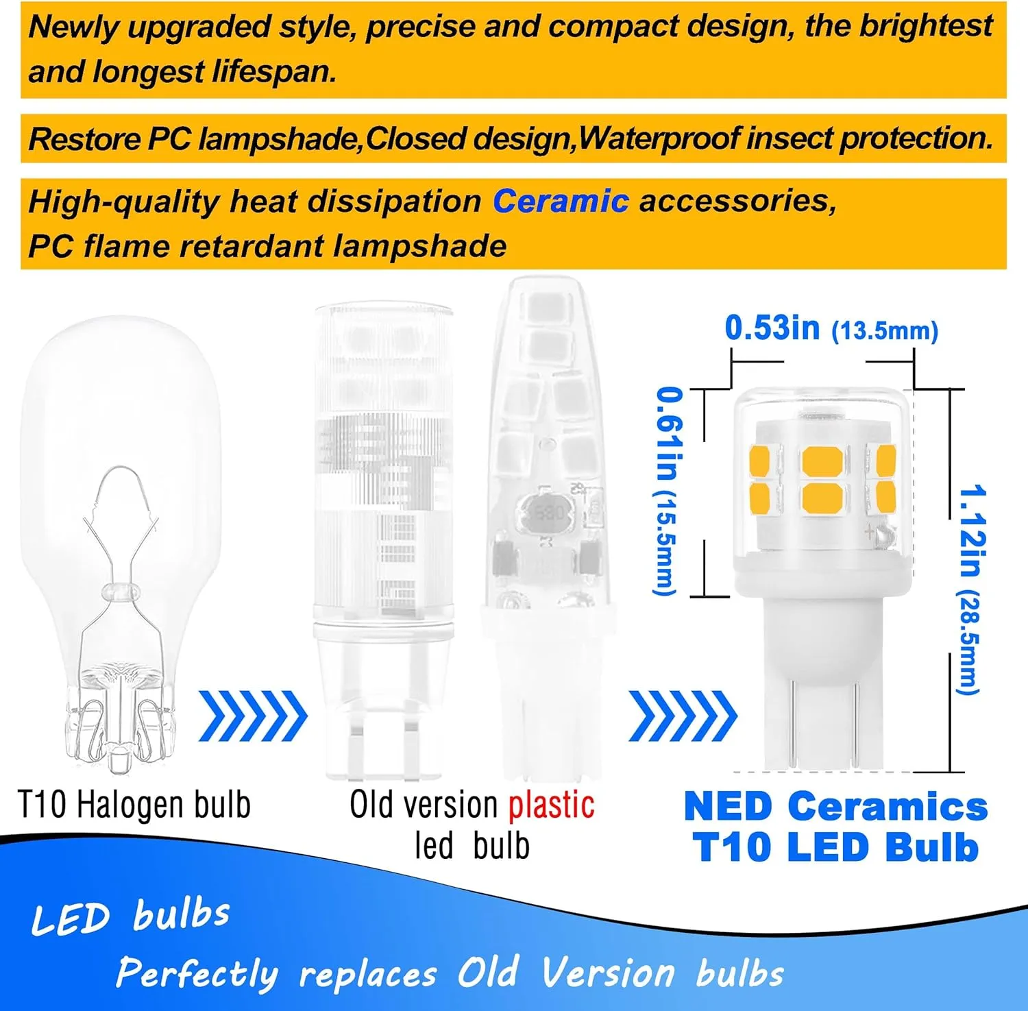 T5 T10 194 921 Wedge Base LED Light Bulbs 3 Watts Equivalent 25W 30W Incandecent Bulbs 2700K Warm White 300lm AC/DC 12-24V for Landscape Stair Step Pathway RV Camper Trailer Lighting, 12 Pack