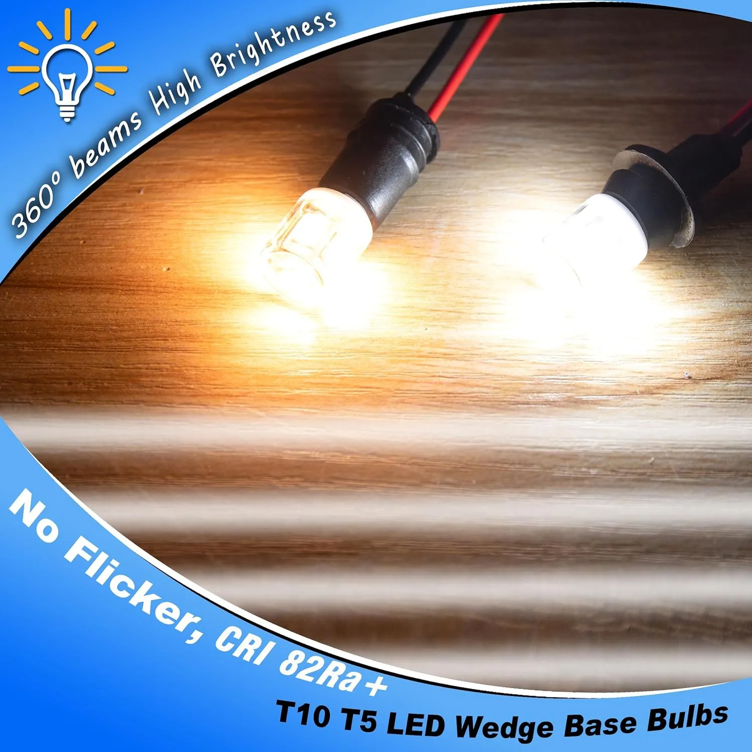 T5 T10 194 921 Wedge Base LED Light Bulbs 3 Watts Equivalent 25W 30W Incandecent Bulbs 2700K Warm White 300lm AC/DC 12-24V for Landscape Stair Step Pathway RV Camper Trailer Lighting, 12 Pack