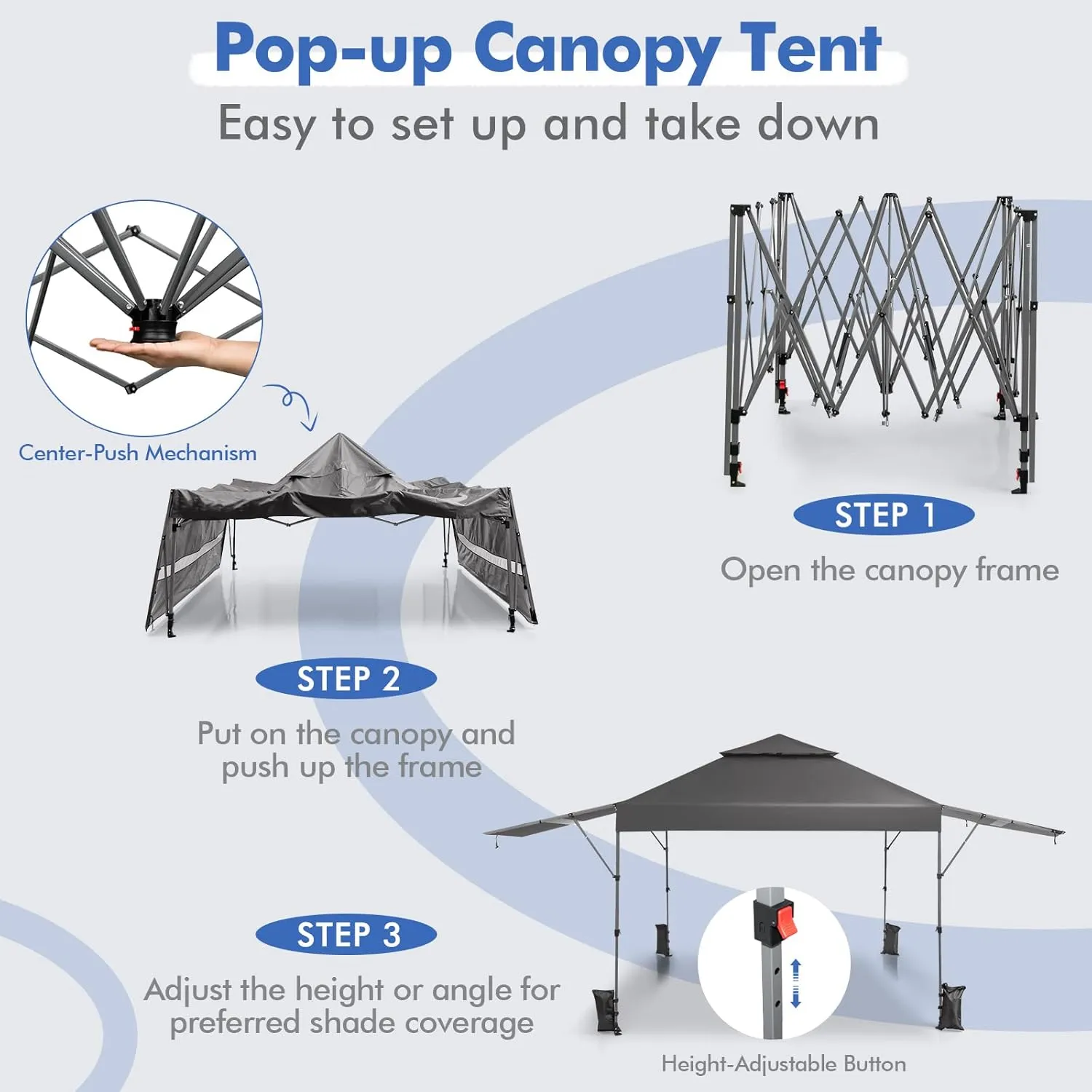 Tangkula 10x17.6 Ft Pop Up Canopy with Adjustable Dual Awnings, 2 Tier Outdoor Canopy Tent with 8 Stakes, 4 Ropes, 4 Sand Bags, Wheeled Bag, Easy Setup Instant Tent for Patio, Market, Picnic