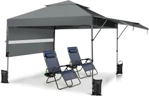 Tangkula 10x17.6 Ft Pop Up Canopy with Adjustable Dual Awnings, 2 Tier Outdoor Canopy Tent with 8 Stakes, 4 Ropes, 4 Sand Bags, Wheeled Bag, Easy Setup Instant Tent for Patio, Market, Picnic