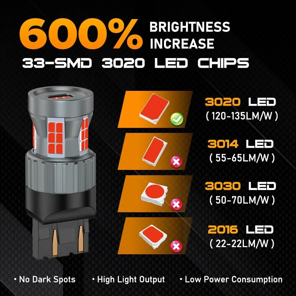 Teguangmei Upgrade 7443 LED Bulb Red 23W Bright Built in Resistor Canbus Error Free Anti Hyper Flash 7443 7444 7444NA 7443A T20 W21W T3 LED Bulb for Brake Light Stop Light Tail Light (2PCS)