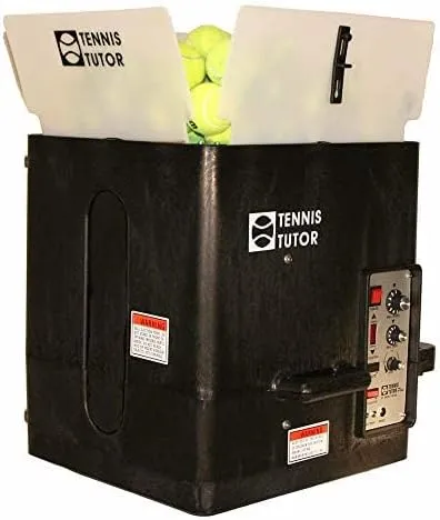 Tennis Tutor Plus. Variable TOPSPIN and Backspin. Made in USA by #1 Tennis Machine Company.