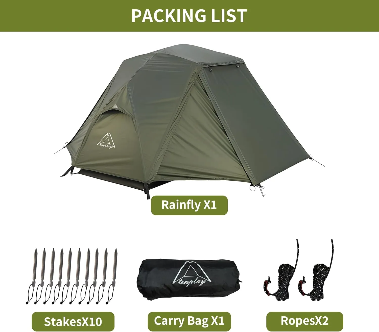 TENPLAY 1-Person Cot Tent Flysheet,Must be Used with Matching Inner Tent, Lightweight,Waterproof, Sun Protection,Nylon, Easy Setup,Expandable Rainfly for Camping, Hiking, Backpacking, Picnics