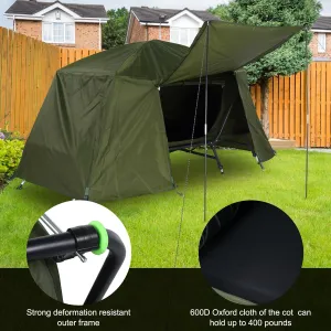 Tent Cot, Camping Tent Combo with Awning, Camping Cot, Foldable Camping Cot with Tent, Cot Tent for Outdoor Hiking, Picnic, Travel,Tent for Outdoor Lovers 84.6"" L x 34.5"" W x 49.2"" H, Army Green